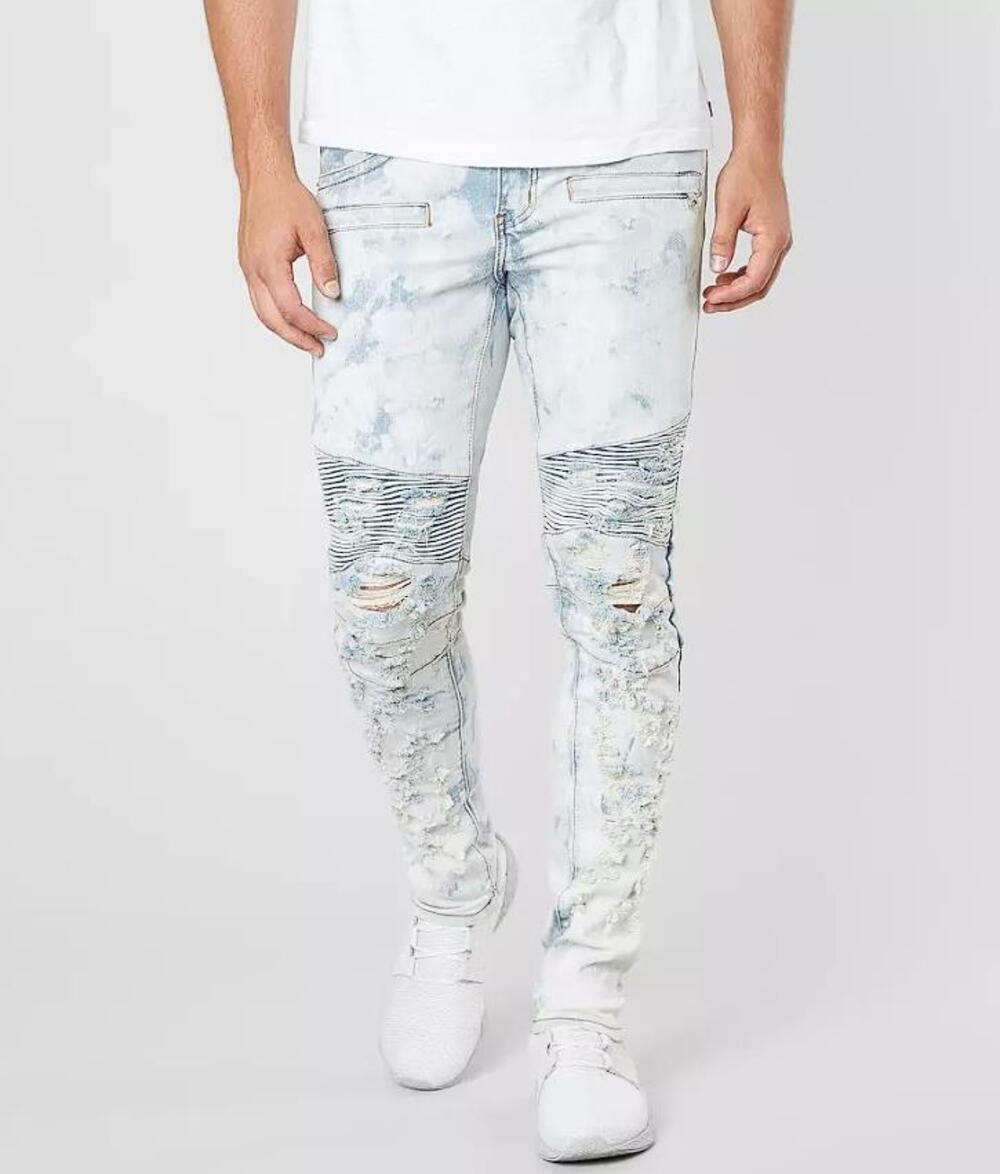 CRYSP DENIM Men's Patinir Biker Skinny Stretch Jean Size 34 In Light Bleached